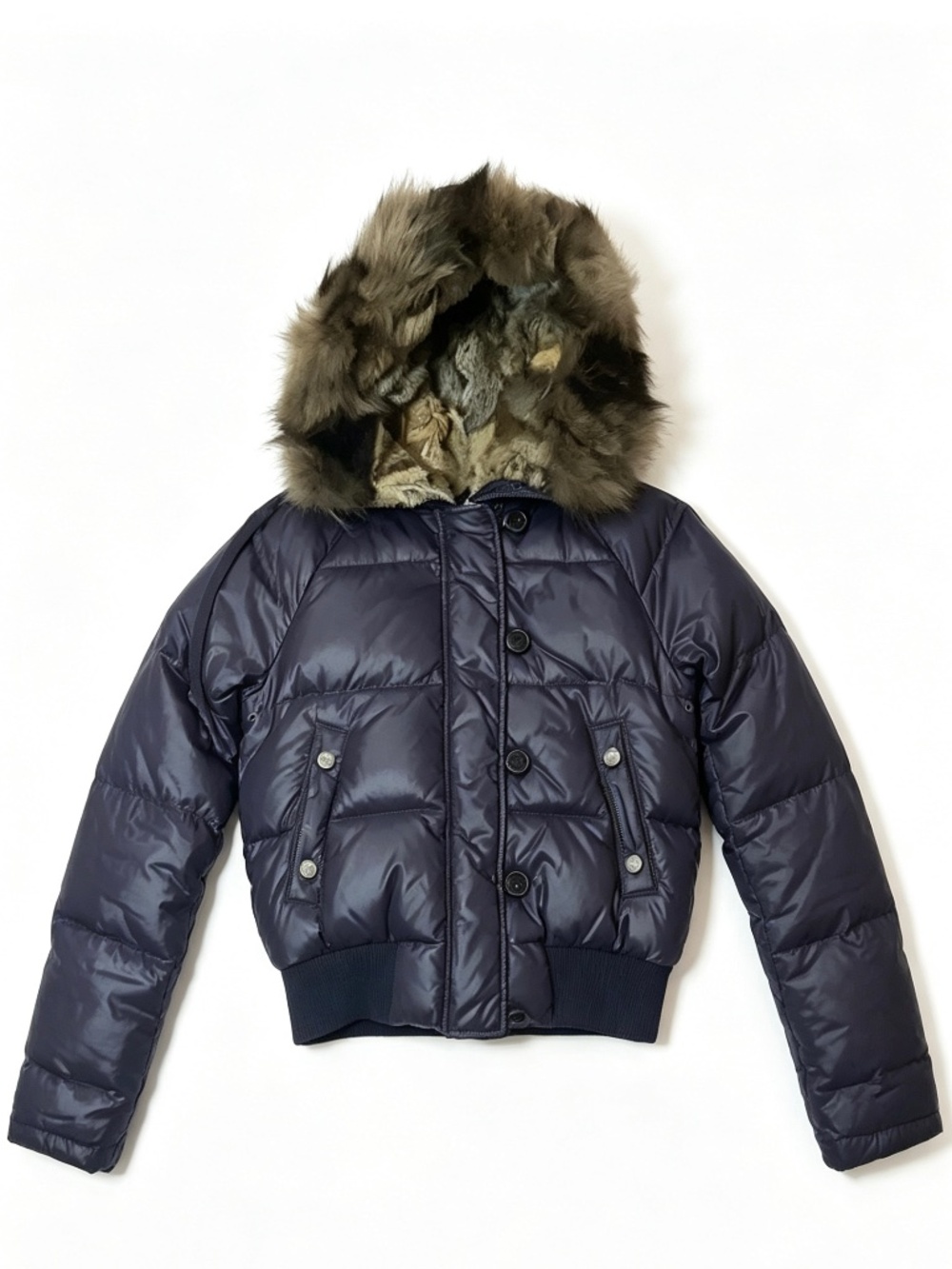 Whoa Cali Dark Purple Cropped Down Puffer Jacket Size S